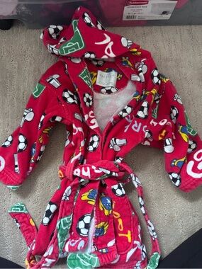 Frette Red Hooded Kids' Soccer Robe with Tie Belt